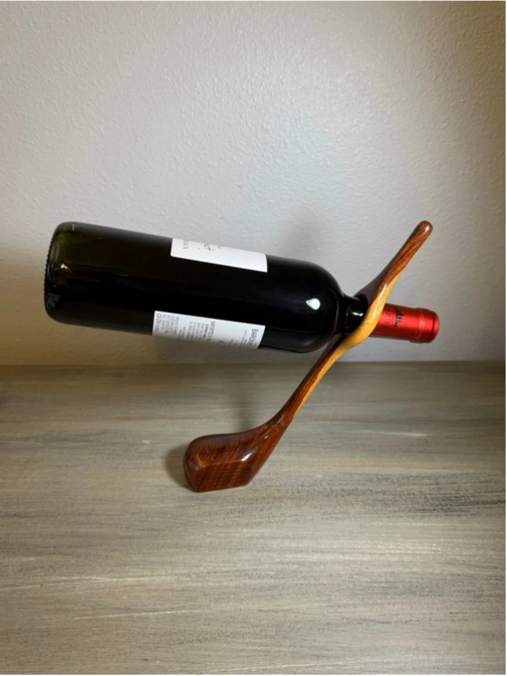 wood Golf club wine stand self balancing approximately 10”